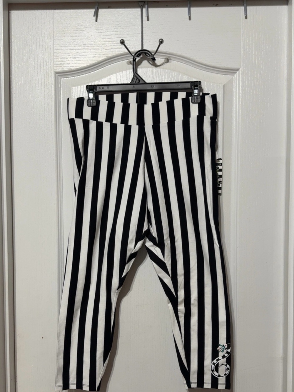torrid Black & White Vertical Stripe Capri Leggings- Beetlejuice